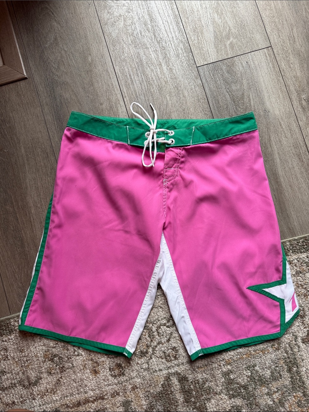 Rusty Pink and Green Women’s Board Shorts - Size 5 / 6